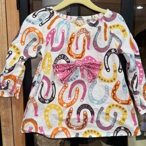 Cowgirl horseshoe print toddler girl top off dress rodeo bow bandana giddy up